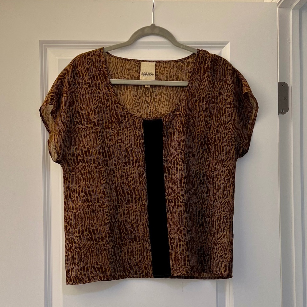YaYa Nom de Plume Women’s Sheer Blouse (Brown and Black) Size Small